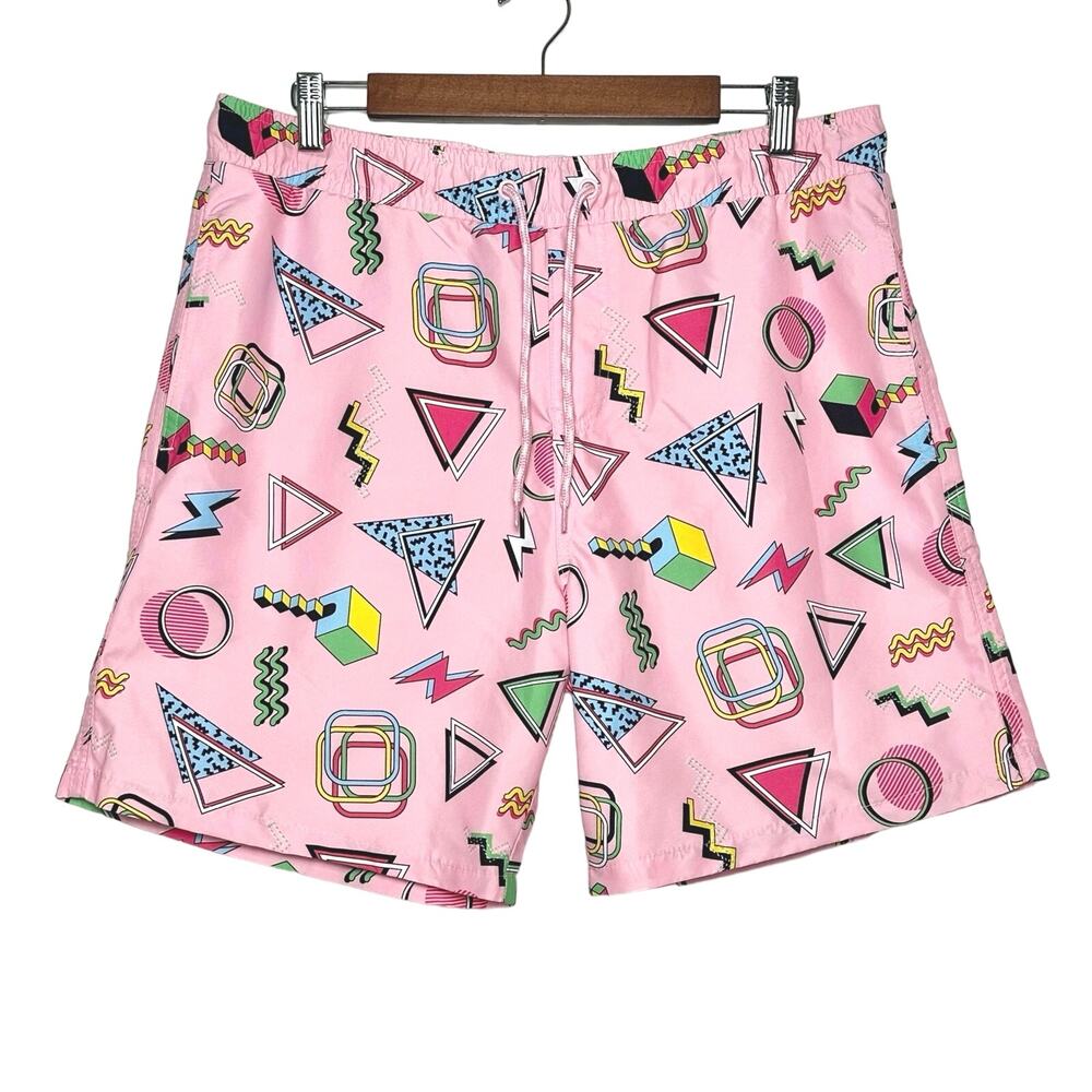 Men's Pink Geometric Print Flat Front Shorts